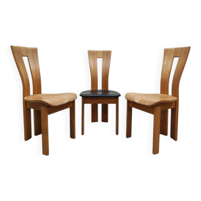 Chaises de salle à manger en bois au design vintage français « style Pierre Chapo »