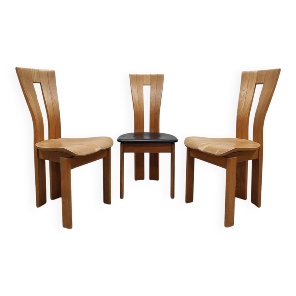 Chaises de salle à manger en bois au design vintage français « style Pierre Chapo »
