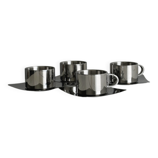 set de 4 tasses à café inox empilables avec soucoupes