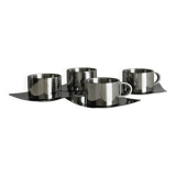 set de 4 tasses à café inox empilables avec soucoupes