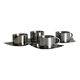set of 4 stackable stainless steel coffee cups with saucers