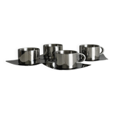 set de 4 tasses à café inox empilables avec soucoupes