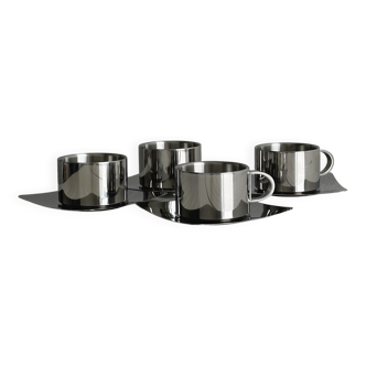 set de 4 tasses à café inox empilables avec soucoupes