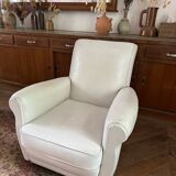 Vintage club chair in cream white leather