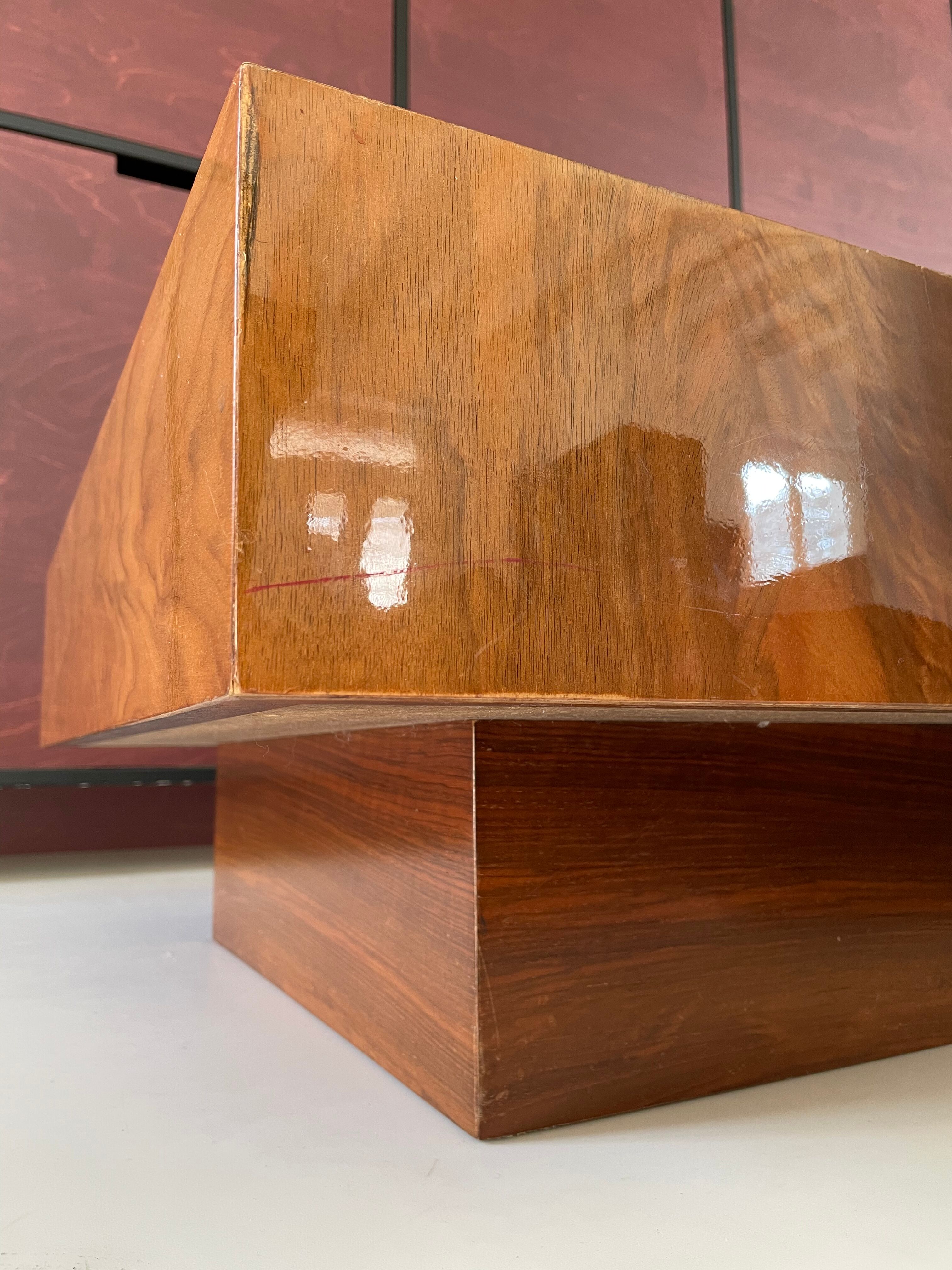 Square coffee table in elm magnifying glass 70s