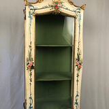 Venetian-style showcase chest of drawers in lacquered wood with flower painted decoration