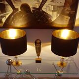 Paire de lampes XXL vintage, Verre Laiton