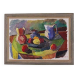 Original mid-century Swedish oil on canvas – “Kubisk Jug and Fruit” by Bror Göransson – vintage & framed – 75 × 58 cm (29.5" × 22.8")