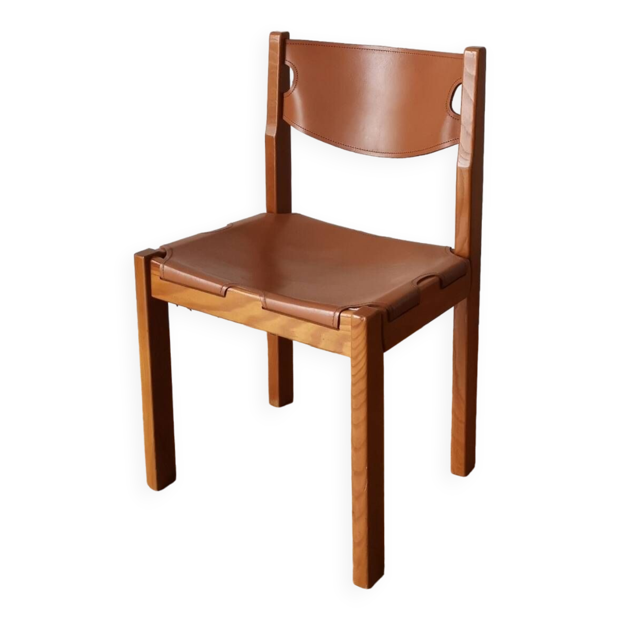 Elm and leather chair, Maison Regain, 1970/80
