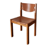 Chaise orme et cuir, Maison Regain, 1970/80