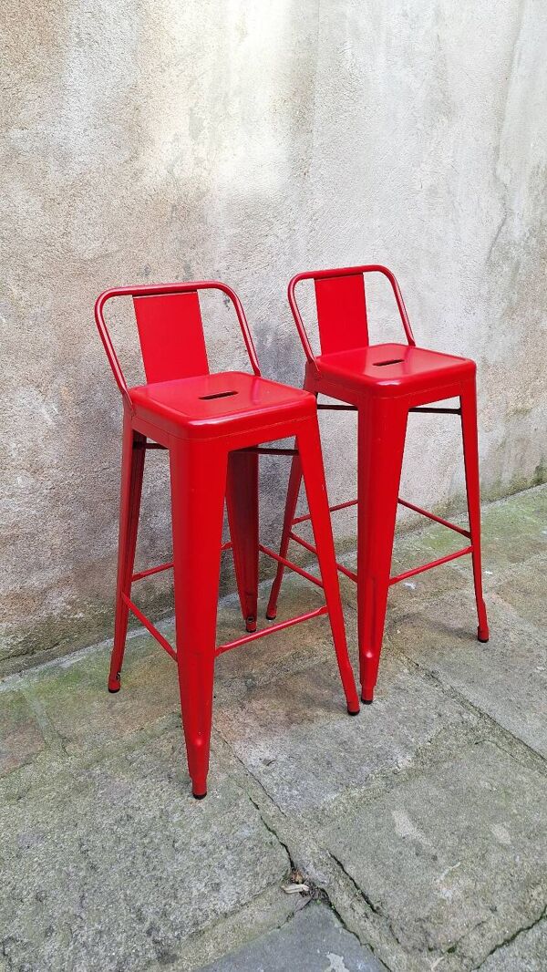 Paire de tabouret de bar Tolix rouge