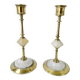 Pair Of Antique Candlesticks In Brass And Alabaster