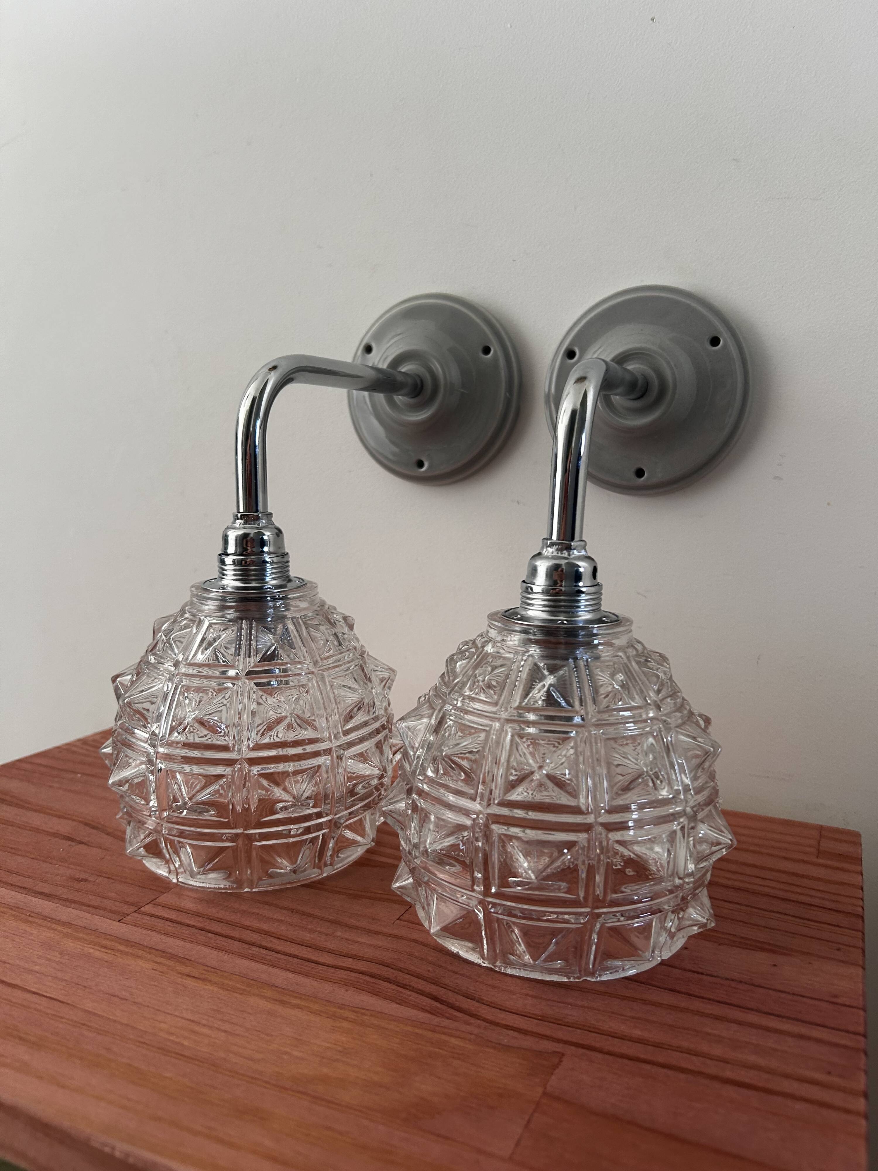 Pair of chrome wall lights
