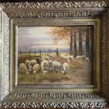 Tableau impressionniste "Berger se ses moutons" XIX° siècle signé Barbizon