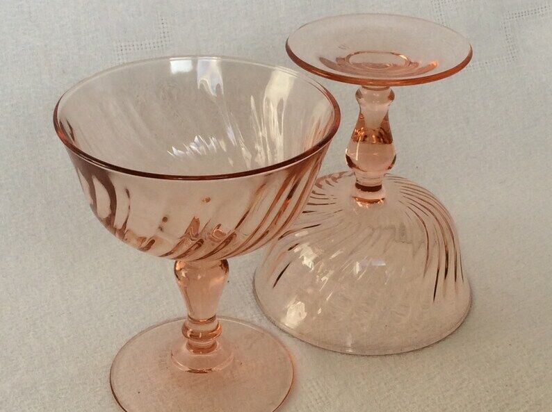 Set of 2 champagne glasses Luminarc Rosaline cocktail 70s