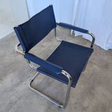 Chaise S34 de style vintage Mart Stam : cuir bleu, fauteuil de bureau Bauhaus