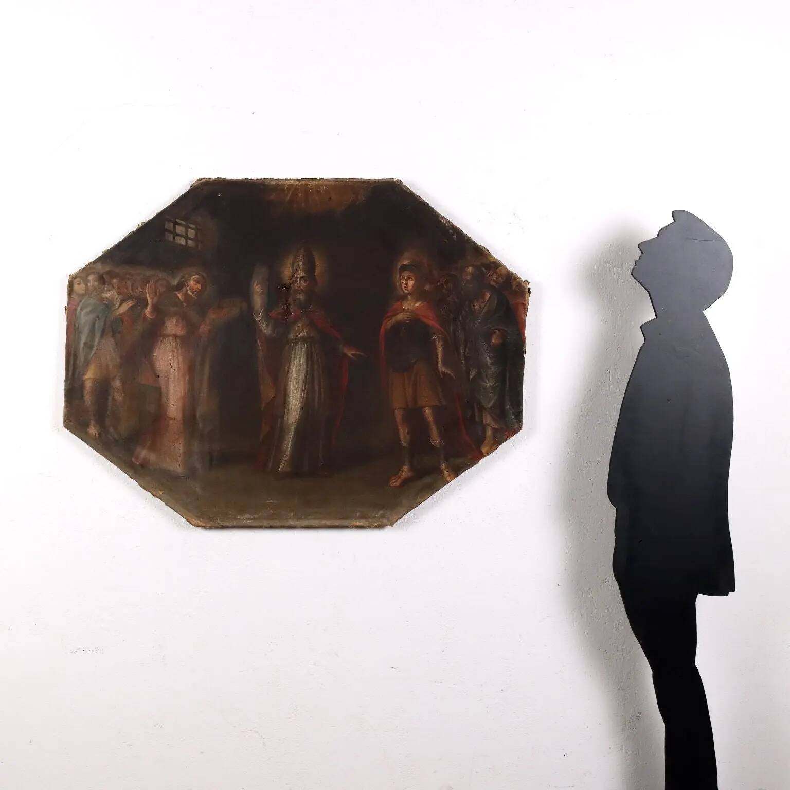 Ancient painting on a religious subject, oil on canvas, Italy 17th century.
