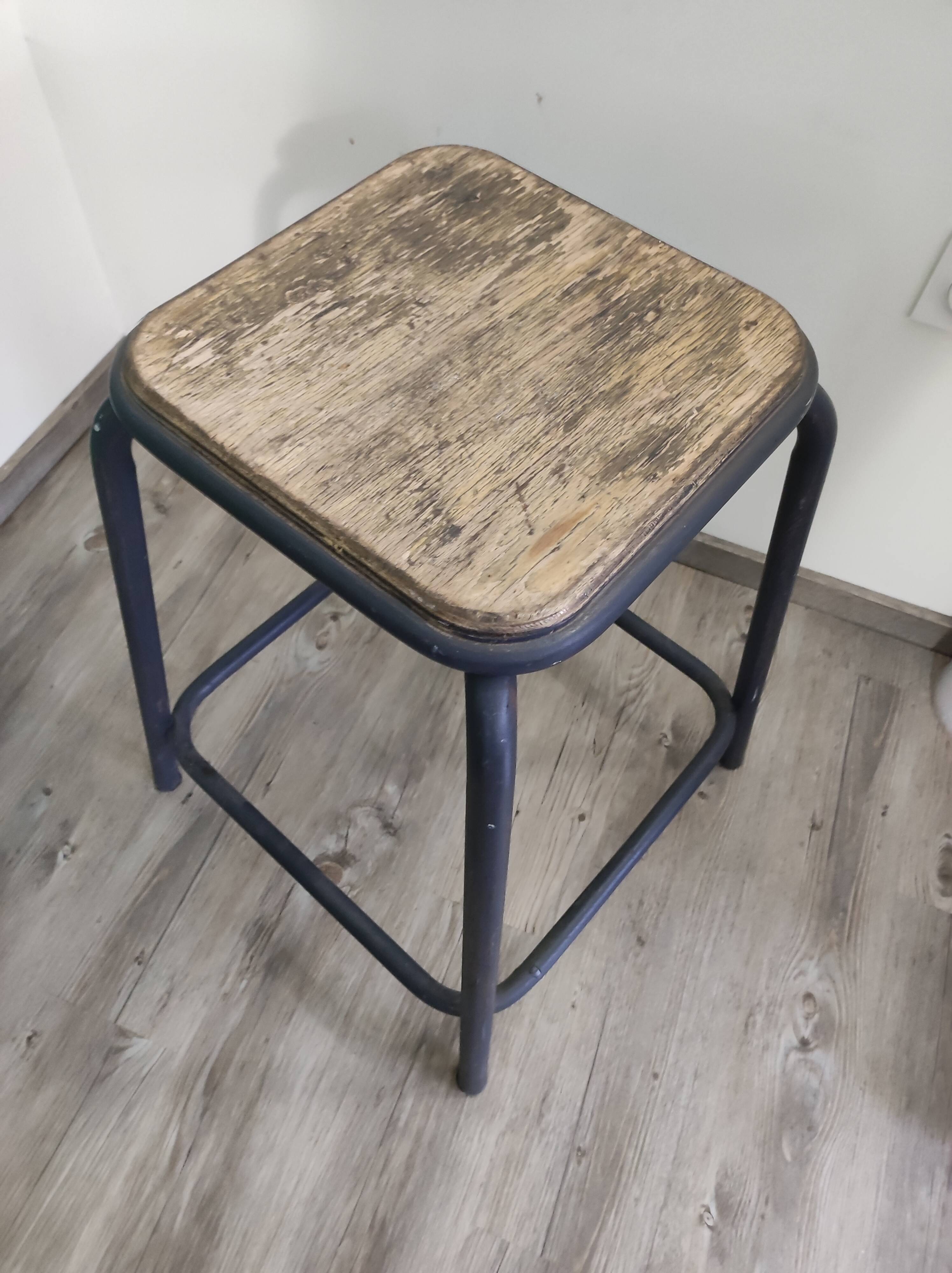 Stool industrial workshop metal steel wood vintage