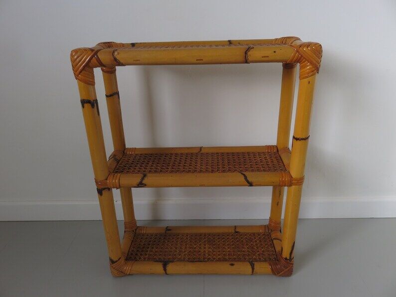 Rattan canning shelf, bamboo 60s 70s