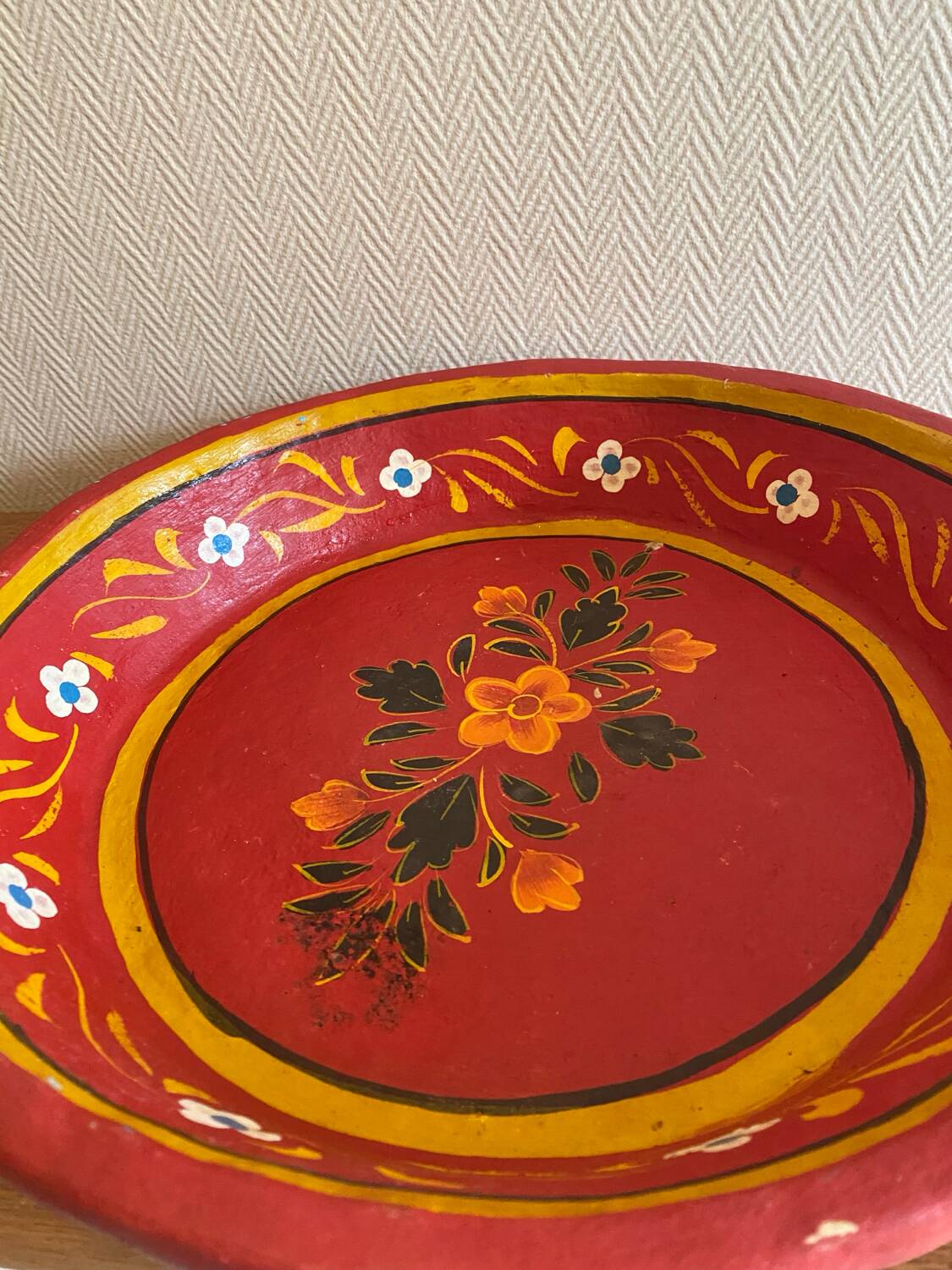 Large papier-mâché dish from India