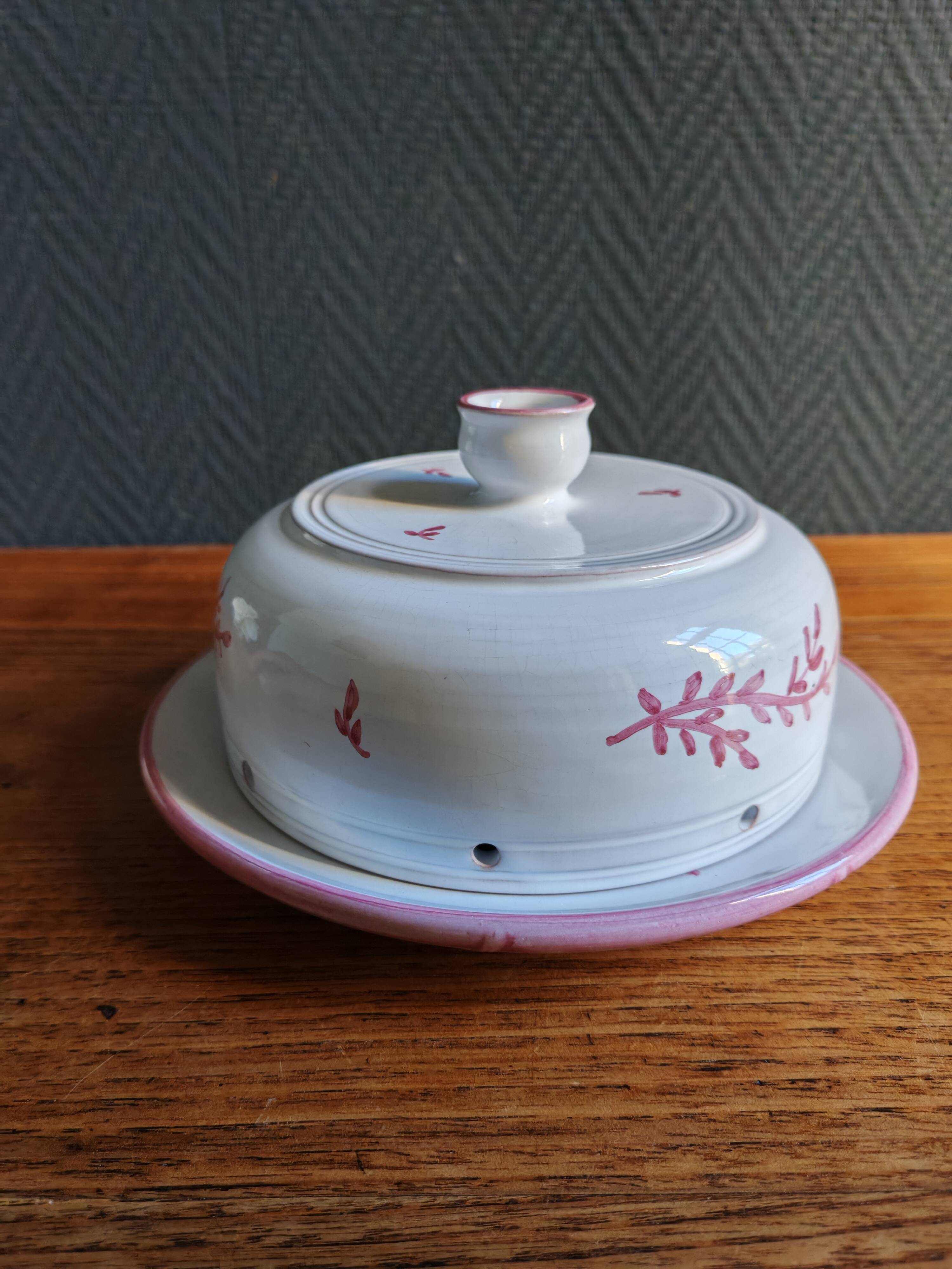 Vintage Ceramic Cheese Dome – Floral Branch Decor