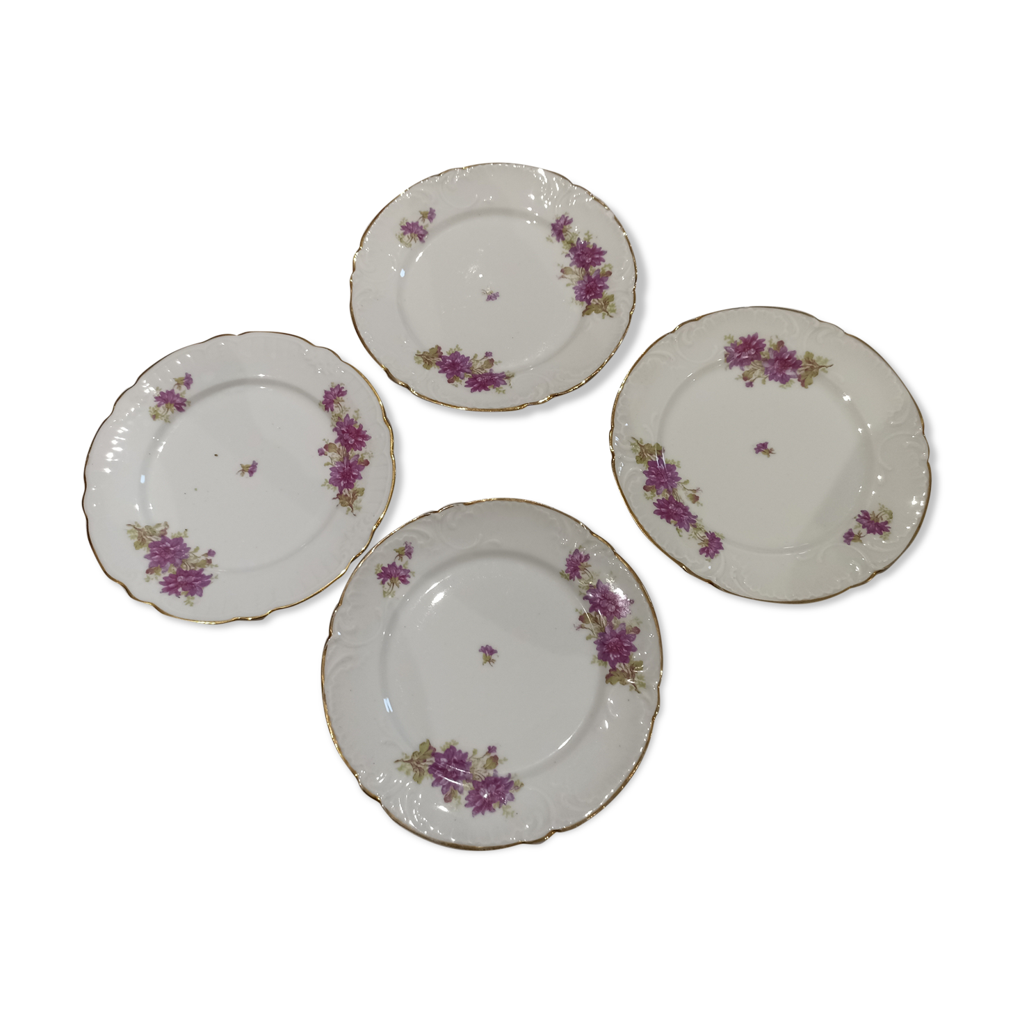 Lot de 4 assiettes à dessert fleuries
