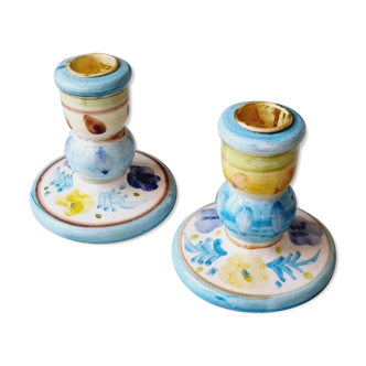 2 hand painted candle holders