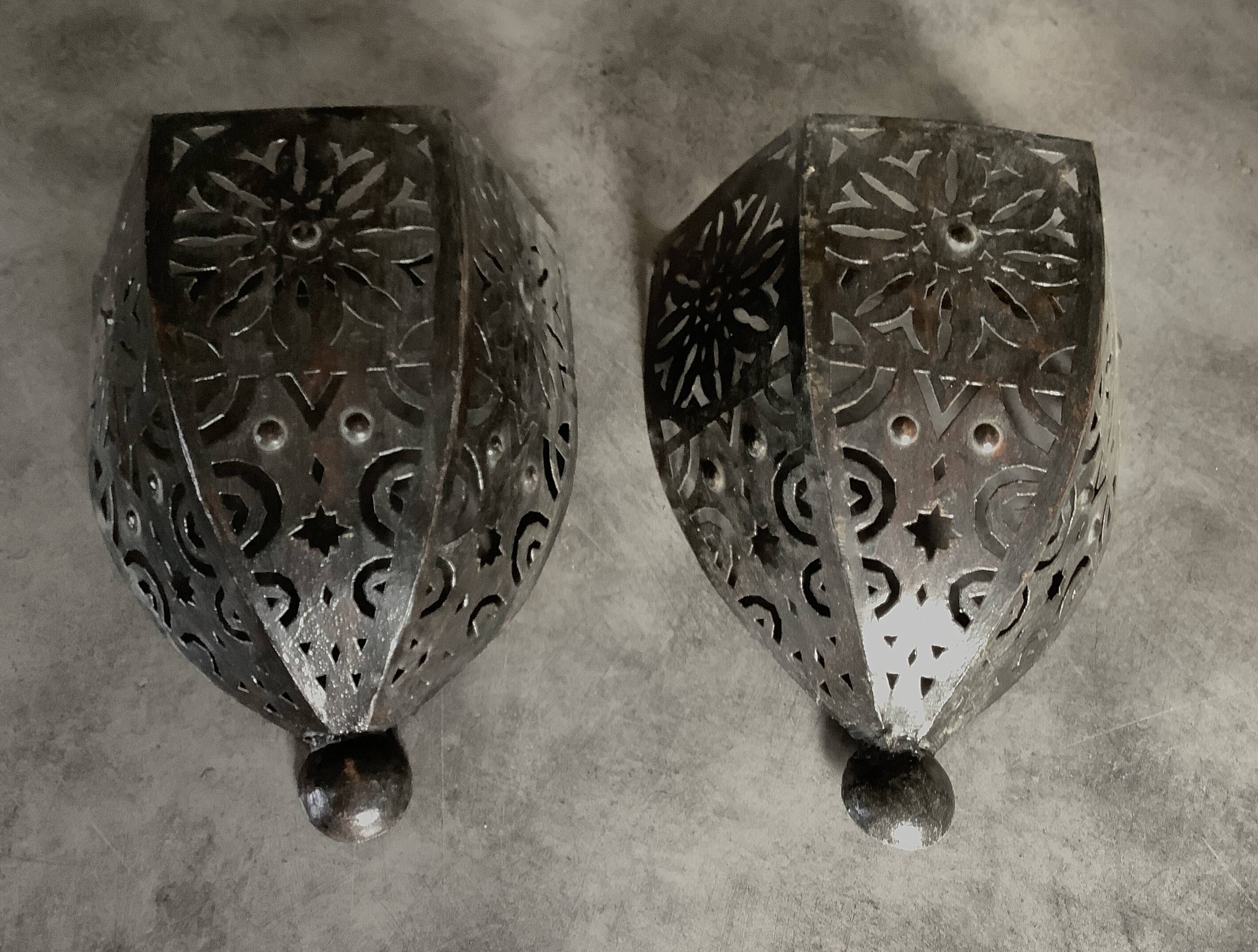 Pair of Wall Sconces in Iron with Cut-Out Patterns