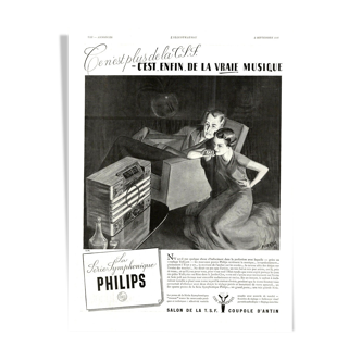 Affiche vintage années 30 Radio TSF Philips