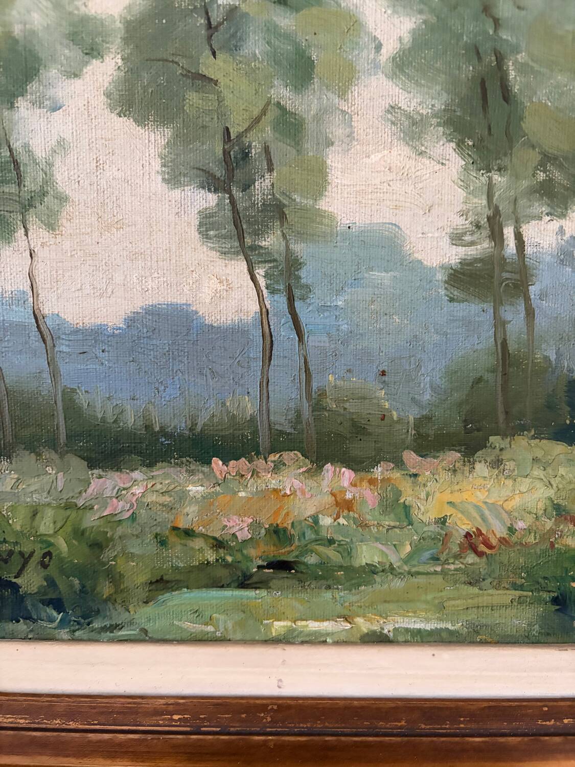 Oil on canvas Landscape with large trees, signed D. Qvyo