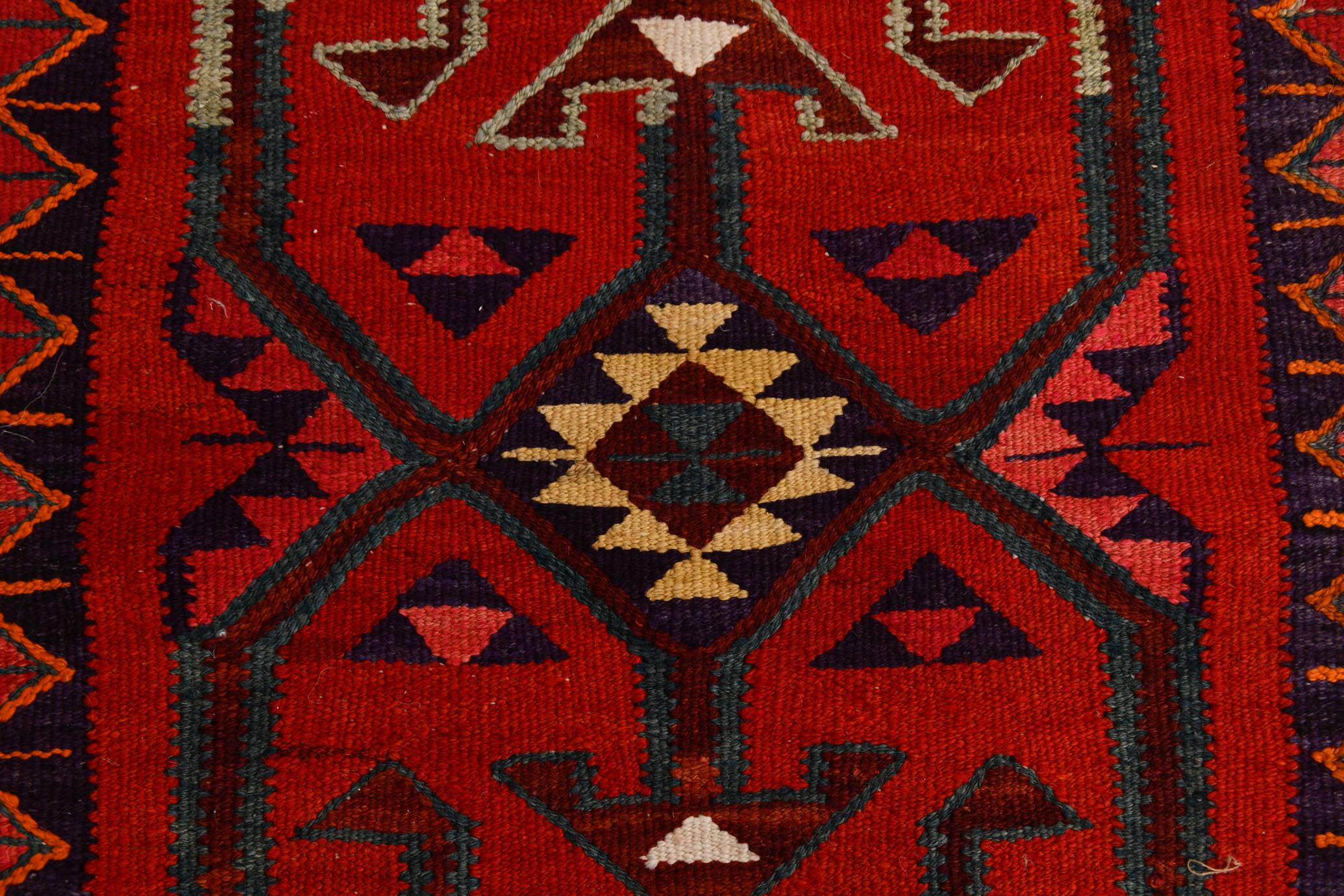 3x12 Wine Red Geometric Vintage Runner Rug, 99x352Cm