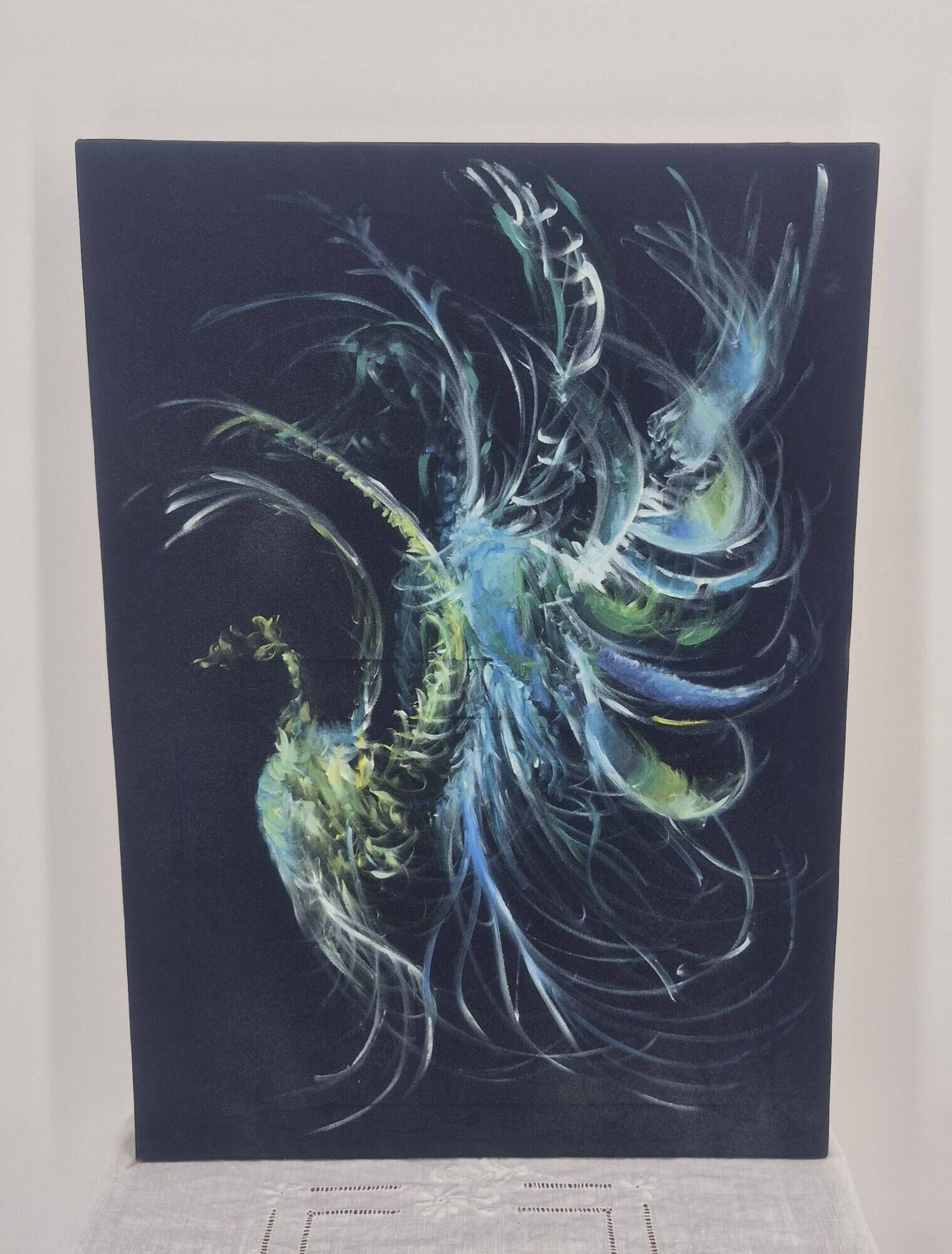 Painting on canvas depicting a phoenix, 1987