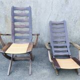 Pair of vintage TRICONFORT France deckchairs and relax chairs