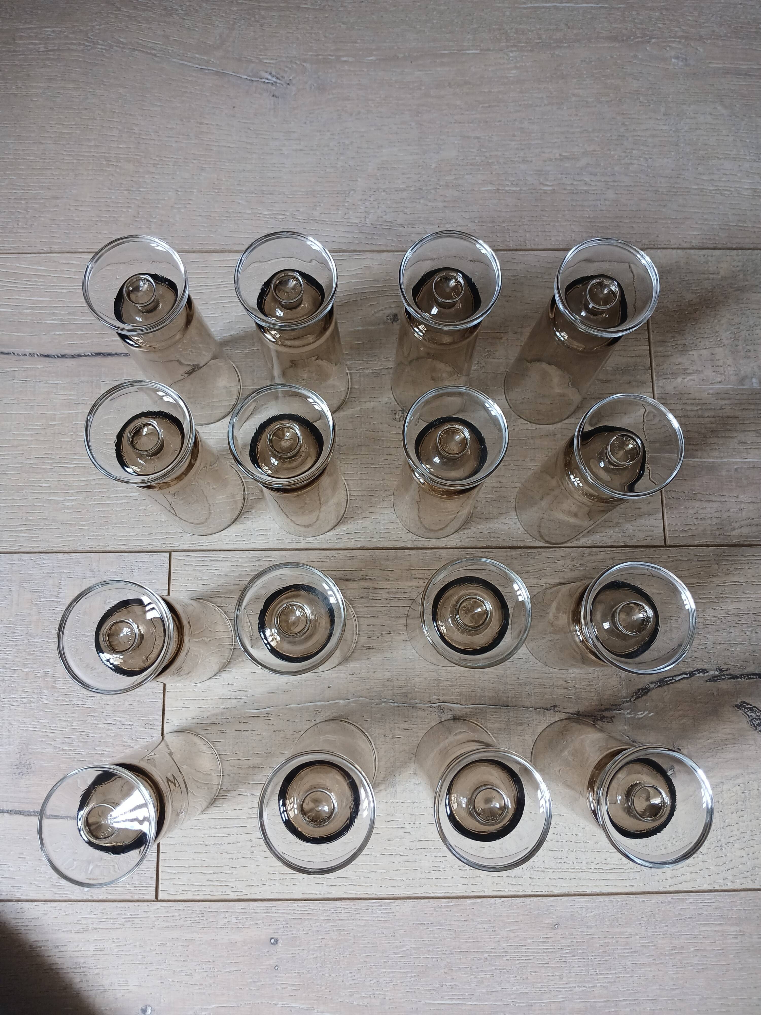16 vintage smoked glass champagne flutes