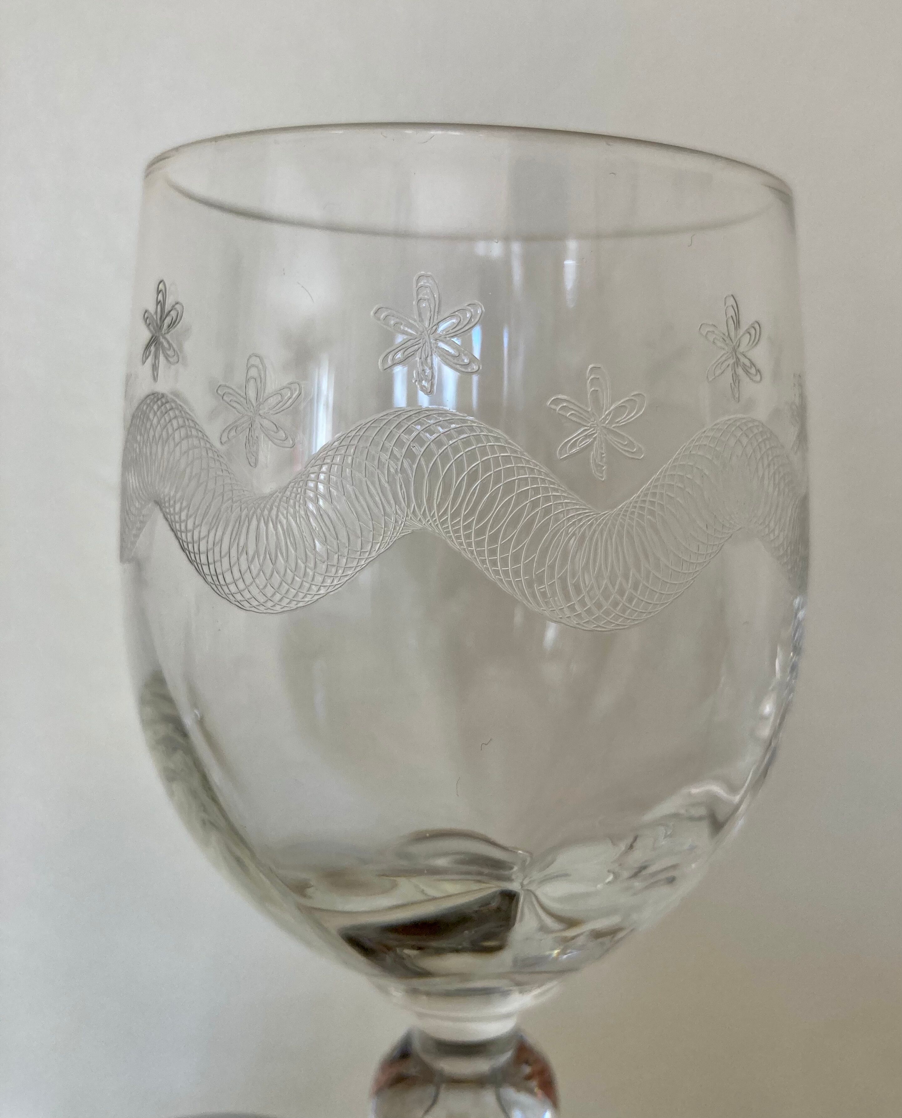Set of 7 water glasses engraved crystal from Portieux