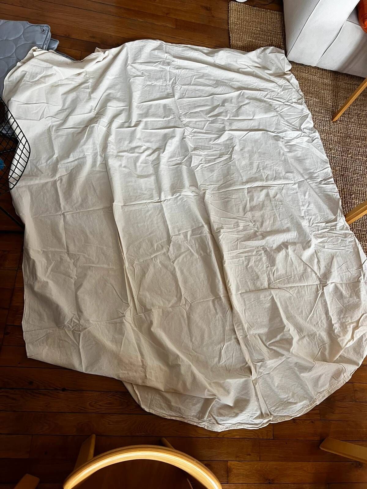 Large antique cloth in ecru, handwoven cotton and linen.