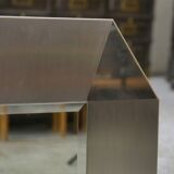 Miroir design en acier inoxydable brossé et chromé, verre biseauté 1970's