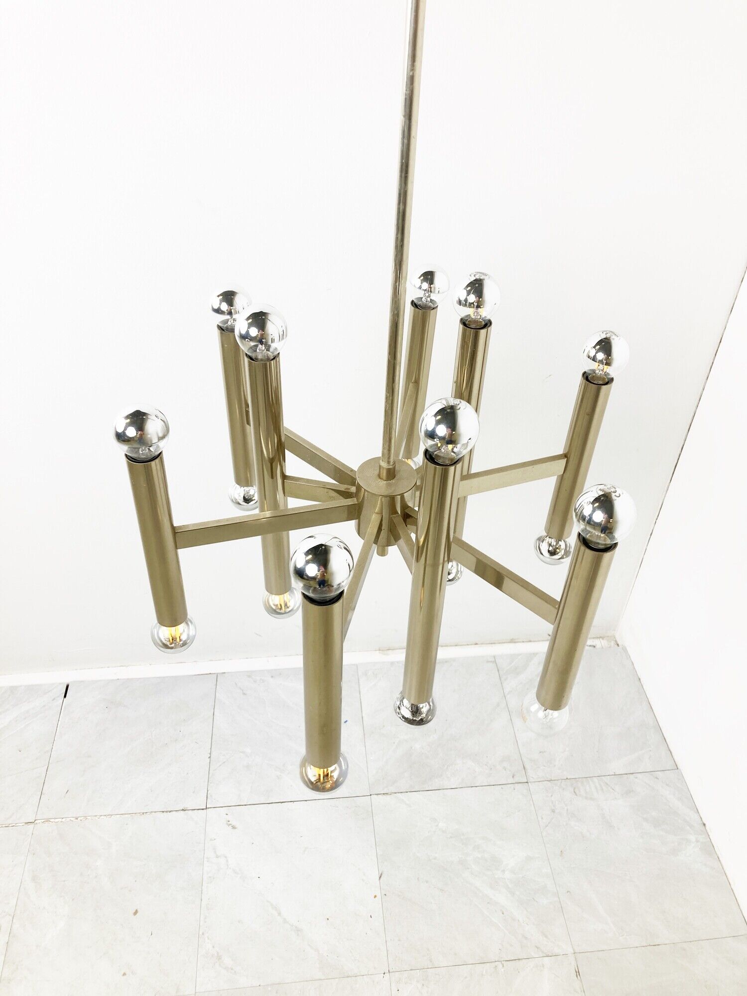 Vintage Sciolari candle chandelier made from chrome, 1970s