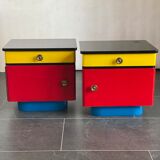 Pair of colorful massive teak night stands
