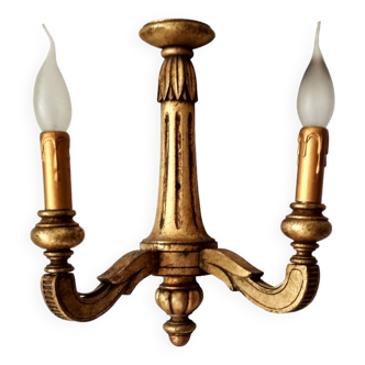 Old 2-light wall light in gilded wood
