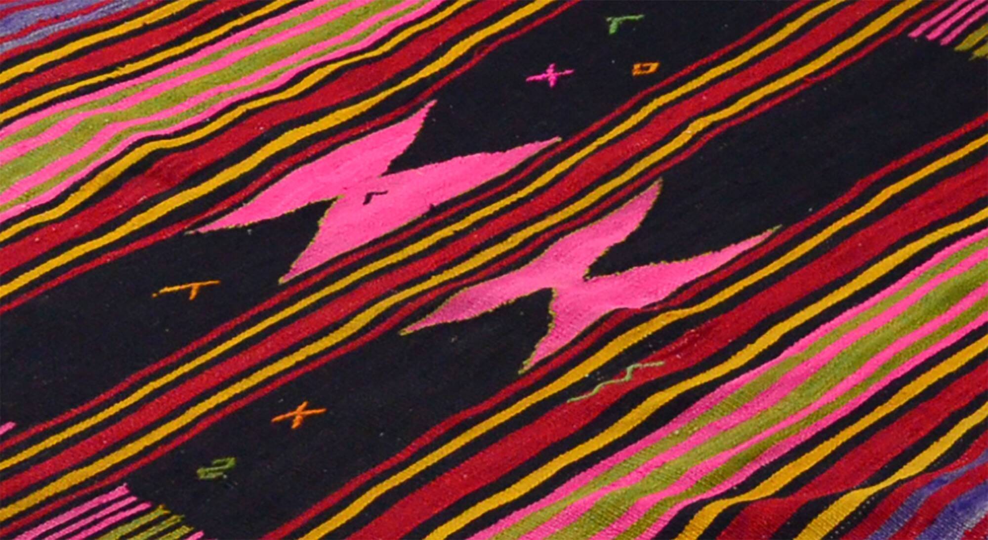 Kilim Oushak vintage striped pink and brown handmade 310 x 158 cm
