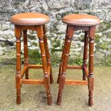 Pair of studded leather bar stools