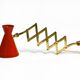 1950s brass extendable scissor wall lamp with aluminum diabolo shade in red