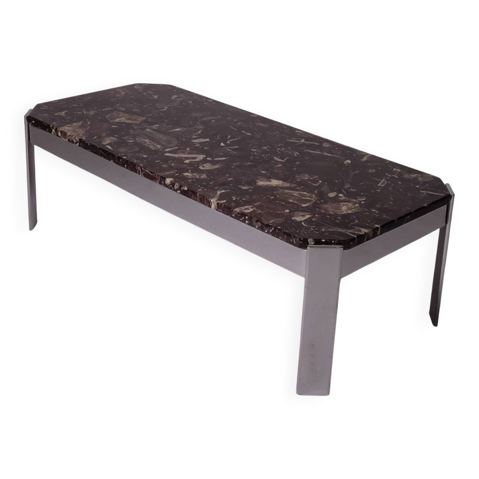 c. 1980 - Coffee table in Breccia marble and chrome - France