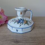Malicorne earthenware candle holder by Emile Tessier with floral decoration