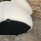 Armchairs (the pair) ecru in curly wool