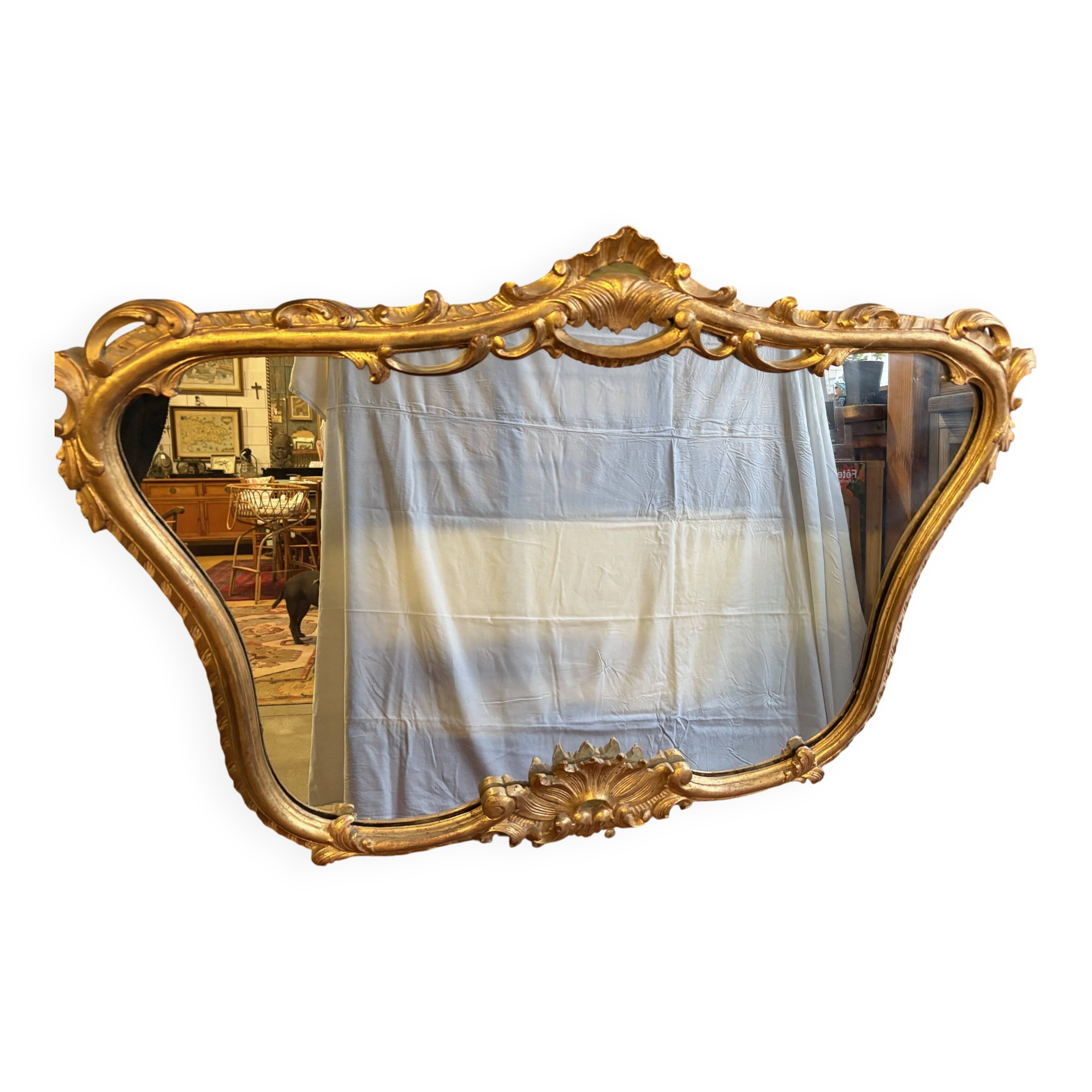 Napoleon III giltwood mirror, Louis XV rocaille style – hallmarked