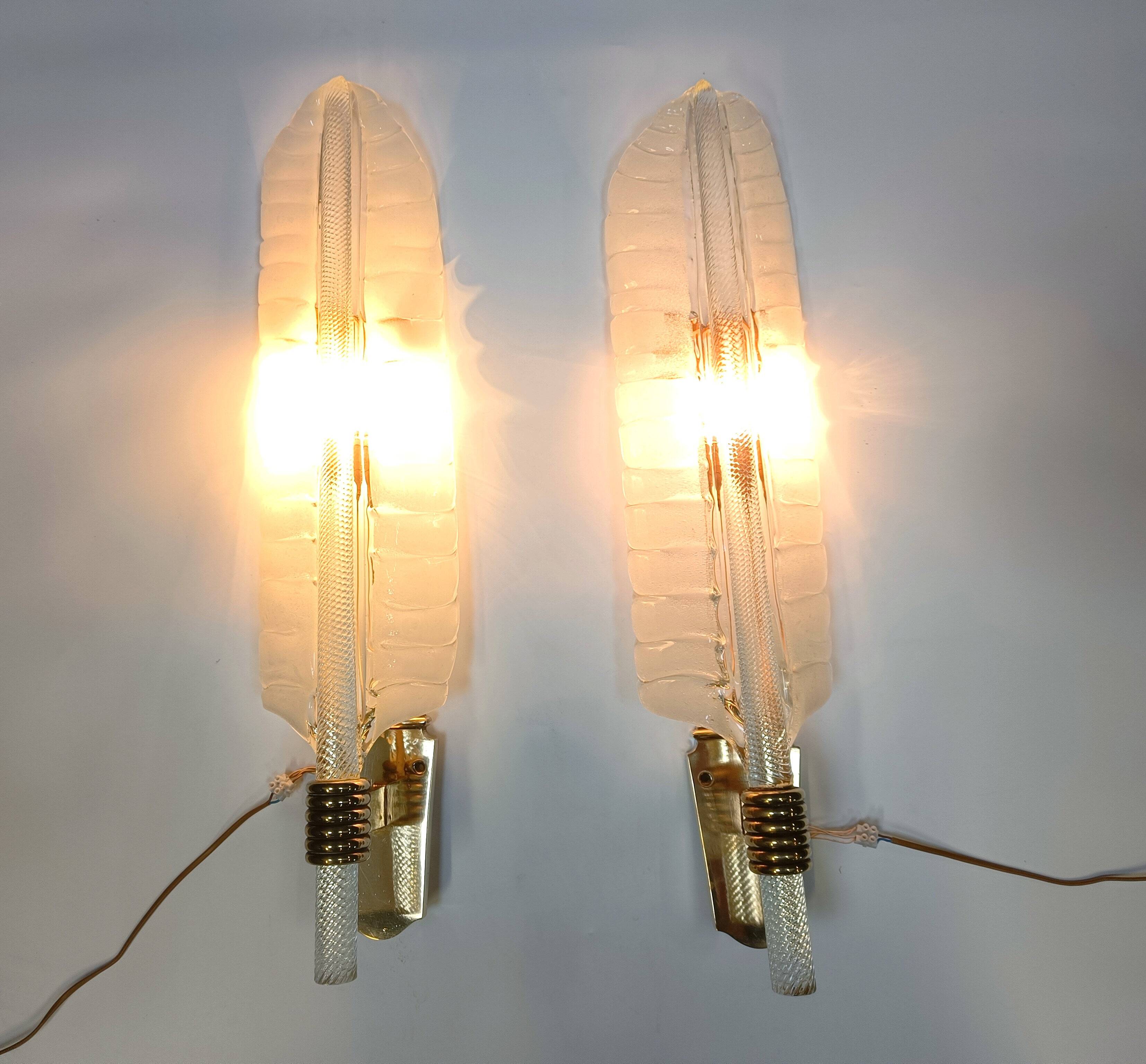 Pair of large crystal 'feather' wall lamps by André Arbus & Veronese, 1950s