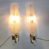 Pair of large crystal 'feather' wall lamps by André Arbus & Veronese, 1950s