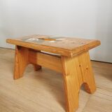 Vintage Hand-Painted Wooden Footstool: Yugoslavian Folk Art Decor